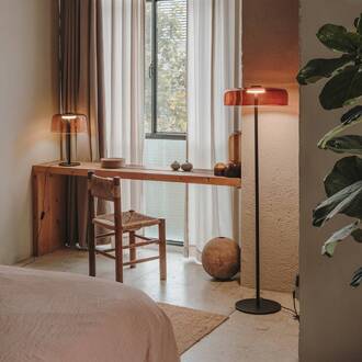 LED vloerlamp Levels 1-laags, amber, glas, CCT amber-transparant, zwart