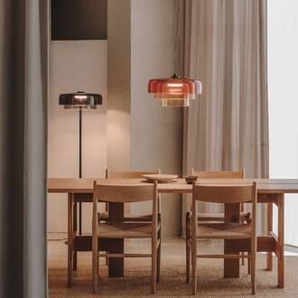 LED vloerlamp Levels, 2-laags, zwart, glas, CCT rookgrijs, zwart