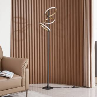 LED vloerlamp Madu, zwart, metaal, 160 cm, dimbaar zwart, goud, wit