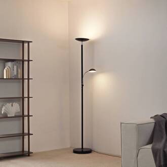 LED vloerlamp Malea, zwart, leeslamp, dimbaar zwart, chroom