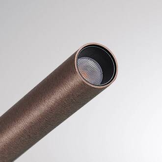 LED vloerlamp Meyjo F, zwart/koffiebruin, aluminium zwart, bruin