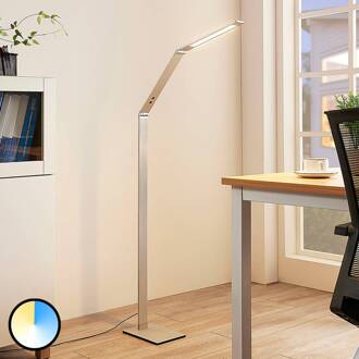 LED vloerlamp Nicano, grijs, metaal, CCT, 125cm geborsteld aluminium