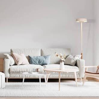 LED vloerlamp Noa II, touchdimmer, staal, wit/houtkleurig