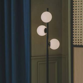 LED vloerlamp Perlina, hoogte 170 cm, zwart, staal zwart, opaal