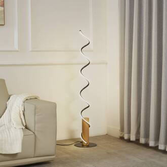 LED vloerlamp Spiraali, grijs, hout, hoogte 133 cm grijs, licht hout