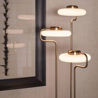 LED vloerlamp TRATTO, messing, hoogte 150 cm, 3-lamps messing, opaalwit