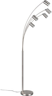 LED Vloerlamp - Trion Harley - GU10 Fitting - 5-lichts - IP20 - Schakelaar - Rond - Mat Nikkel - Metaal