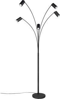 LED Vloerlamp - Trion Harley - GU10 Fitting - 5-lichts - IP20 - Schakelaar - Rond - Mat Zwart - Metaal