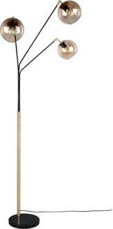 LED Vloerlamp - Trion Tonton - E27 Fitting - 3-lichts - IP20 - Schakelaar - Zwart/Goud - Metaal