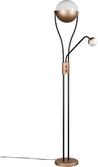 LED Vloerlamp - Trion Topher - 18W + 3.8W - Warm Wit 3000K - 2-lichts - Dimbaar - Rond - Koffiekleur - Metaal