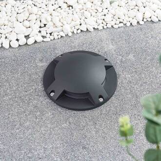 LED vloerspot Cormac, 4-lamps, Ø 21 cm, IP67 donkergrijs