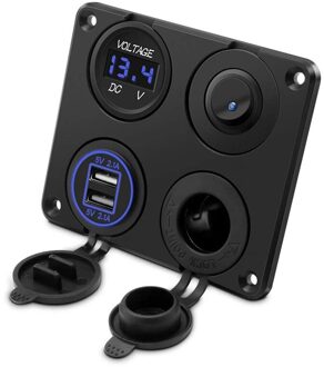 Led Voltmeter Met Dual Usb-poorten & Car Charger Voor Auto/Boot, Led Schakelpaneel, 12-24V Stopcontact Aan-uit Schakelaar zwart blauw Word