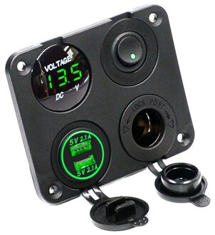 Led Voltmeter Met Dual Usb-poorten & Car Charger Voor Auto/Boot, Led Schakelpaneel, 12-24V Stopcontact Aan-uit Schakelaar zwart groen Word
