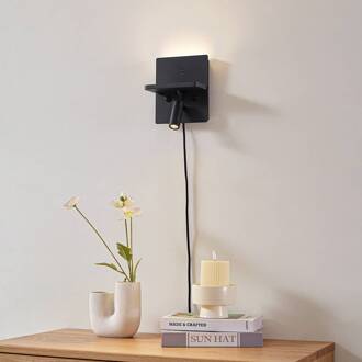 LED wandlamp Auden, zwart, stekker, oplaadstation