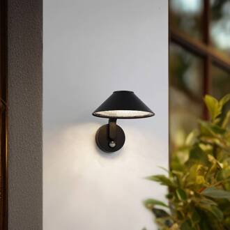 LED wandlamp Capelo, zwart, metaal, sensor, Ø20cm zwart mat, transparant