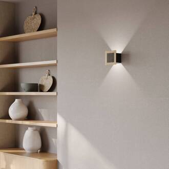 LED wandlamp Chile S, eiken/graniet, hoogte 15 cm, dimbaar eiken naturel, grijs, zwart