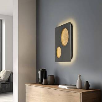 LED wandlamp Delin, grijs/goud, 55 x 55 cm, step-dimbaar grijs, goud