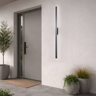 LED wandlamp Demi L, zwart, aluminium, hoogte 144 cm, IP54 zwart, wit