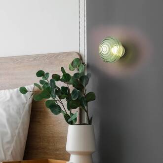 LED wandlamp Earl, messing/groen, glas, Ø 15,5 cm messing mat, groen