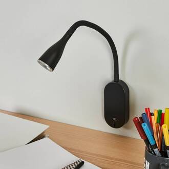 LED wandlamp Enna, 34 cm, zwart, schakelaar, USB