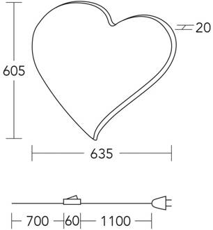 LED wandlamp hart maxi, 60,5 cm, hout, stekker geolied eiken, mat nikkel geborsteld