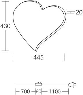 LED wandlamp hart midi, 43 cm, hout, stekker geolied eiken, mat nikkel geborsteld