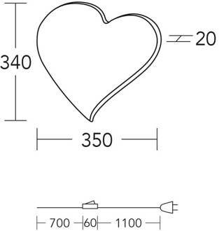 LED wandlamp hart mini, 34 cm, hout, stekker geolied eiken, mat nikkel geborsteld