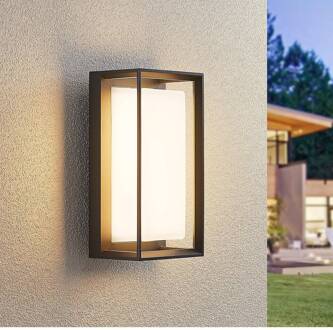 LED wandlamp Ismera, antraciet/opaal, IP65, glas donkergrijs (RAL 7024), wit