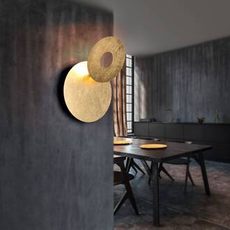 LED wandlamp Leano, ronde lens, goud, indirect
