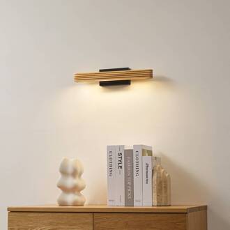 LED wandlamp Lieske, 40 cm, hout, zwart Hout licht, zwart