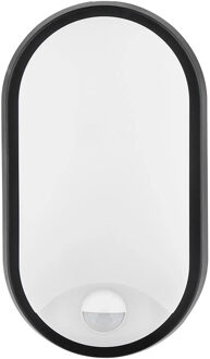 LED Wandlamp met Sensor - Kozolux Porta - 15W 1200lm - Helder/Koud Wit 6500K - IP54 - Ovaal - Zwart