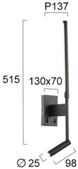 LED wandlamp Nido, zwart, hoogte 51 cm, metaal zwart, helder