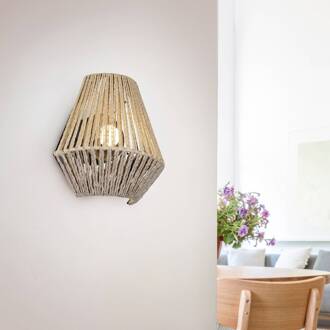 LED wandlamp op accu Lira, bruin, papiergaren, touch, H 19 cm bruin, naturelkleurig