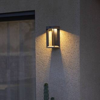 LED-wandlamp op zonne-energie Teckalu, grijs/zwart teakhout grijs, zwart