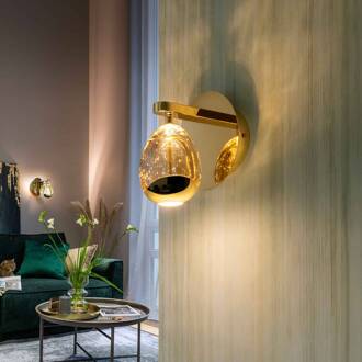 LED wandlamp Rocio, metaal, glas, 1-lamp, goud goud, champagne