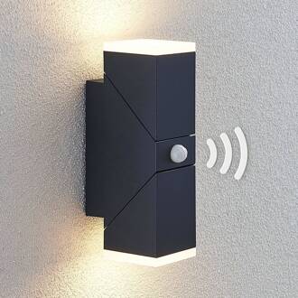 LED wandlamp Sally, 22 cm, antraciet, IP54, sensor antraciet, wit gesatineerd