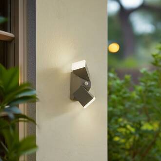 LED wandlamp Sally, 22 cm, grijs, IP54, sensor grijs mat, wit