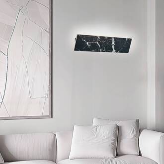 LED wandlamp Selena, breedte 40 cm, zwart, kunststeen zwart gemarmerd