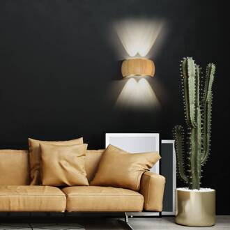 LED wandlamp Shine-Wood, breedte 20 cm, eiken/zwart 4-lamps. eikenhout, zwart