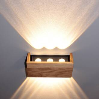 LED wandlamp Shine-Wood,  breedte 21 cm, eiken/zwart, hout eikenhout, zwart