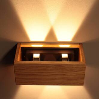 LED wandlamp Shine-Wood, eiken/zwart, breedte 23 cm, hout eikenhout, zwart
