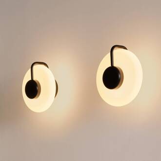 LED wandlamp TRATTO, zwart, Ø 27 cm, metaal/glas zwart, opaalwit