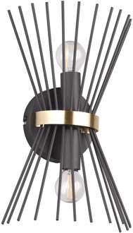 LED Wandlamp - Trion Drado - E14 Fitting - 2-lichts - Rond - Zwart Goud - Metaal