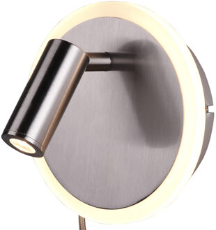 LED Wandlamp - Trion Jodan - 7W - Warm Wit 3000K - Rond - Mat Nikkel - Aluminium Zilverkleurig