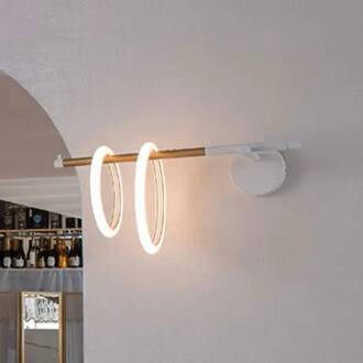 LED wandlamp Ulaop, twee ringen, Link, zwart zwart, goud, wit