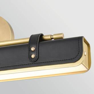 LED wandlamp VALISE, zwart/oud messing, 50 cm kunstleer zwart, oud messing