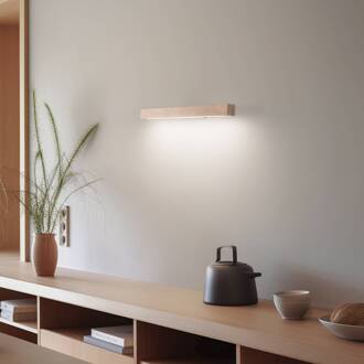 LED-wandlamp van hout Teo, grenen, 46 cm, 3000 K kaak