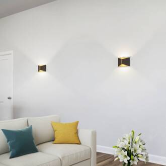 LED wandlamp VID, zwart/goud, up/down, IP65 zwart, goud