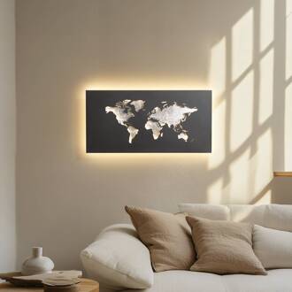 LED wandlamp World, antraciet/zilver, 60 cm x 30 cm antraciet, zilver