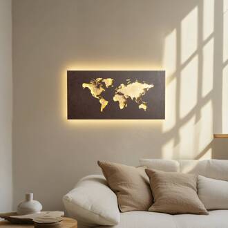 LED wandlamp World, roest/goud, 60 cm x 30 cm roestbruin, goud